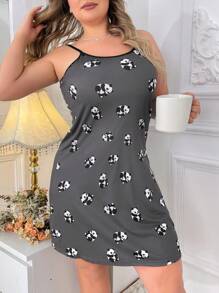 Vestido De Dormir Con Estampado De Panda Y Tirantes Para Tallas Grandes