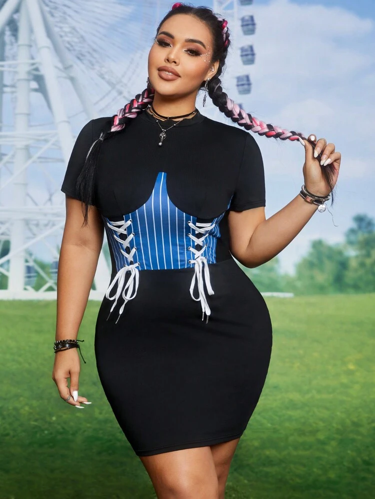 Plus Size Women's High Waist Bodycon Dress