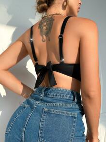 Swim DD+ Women's Summer Beach Solid Color Ruffle Sexy Bikini Top - Black - View 2