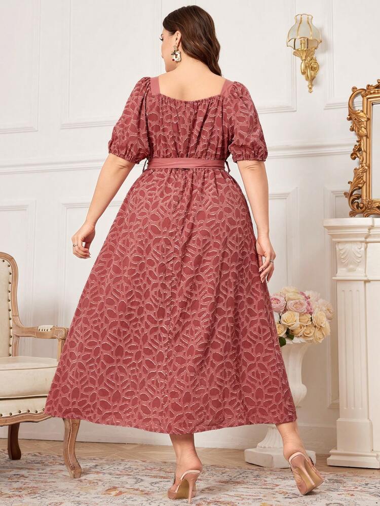 Plus Size Women's Puff Sleeve Textured Dress Long Evening Dresses