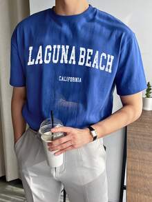 DAZY Men Cotton Letter Graphic Tee - Blue - View 5