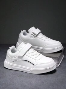 JNSQ Children's Outdoor Sports Solid Color Stylish Breathable Anti-Skid Round Toe Sneakers Gym Shoes For Boys And Girls - White - View 5