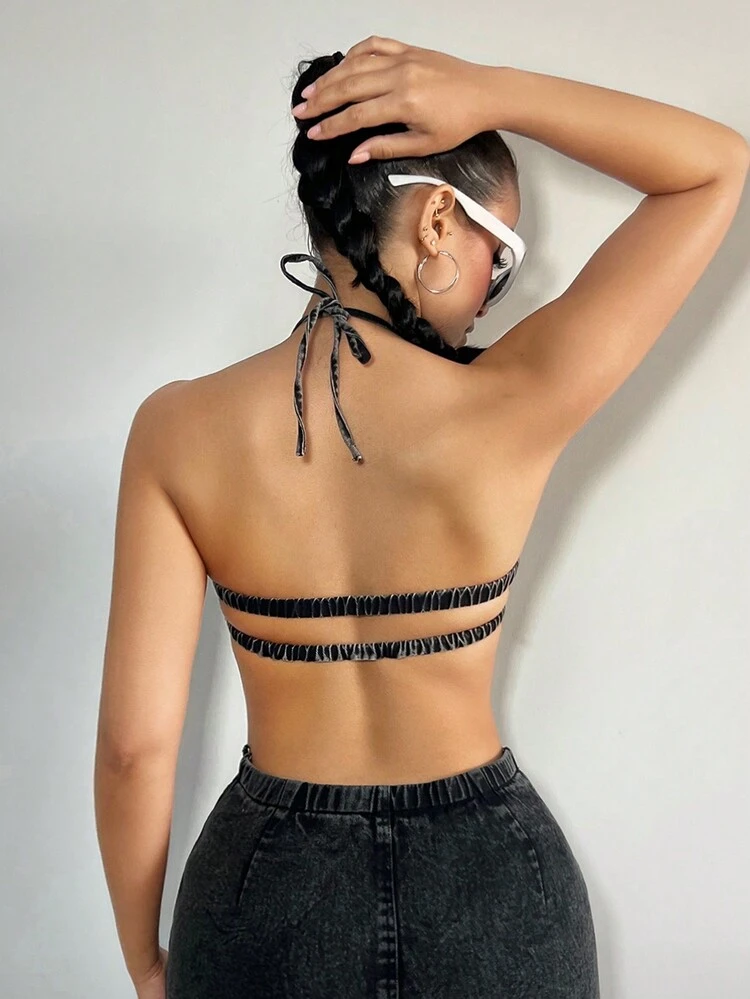 Women's Halter Neck, Backless, Sleeveless, Crop Top