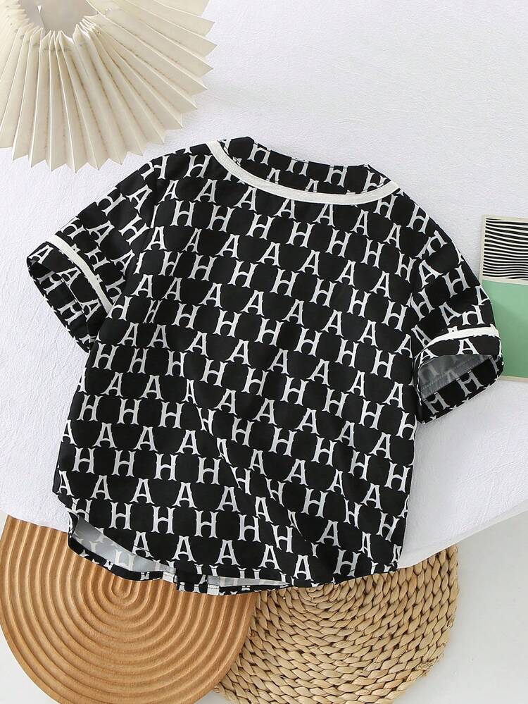 Young Boys' Casual Letter Print Mesh Trim Athletic Style Short Sleeve Shirt, Breathable And Suitable , School, Party, Sports, Spring And Summer