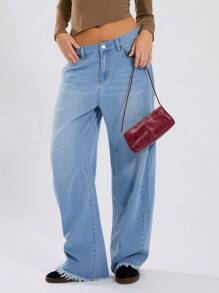 MUSERA Mid Wash Baggy Low Rise Jeans Spring 90's Y2k Streetwear