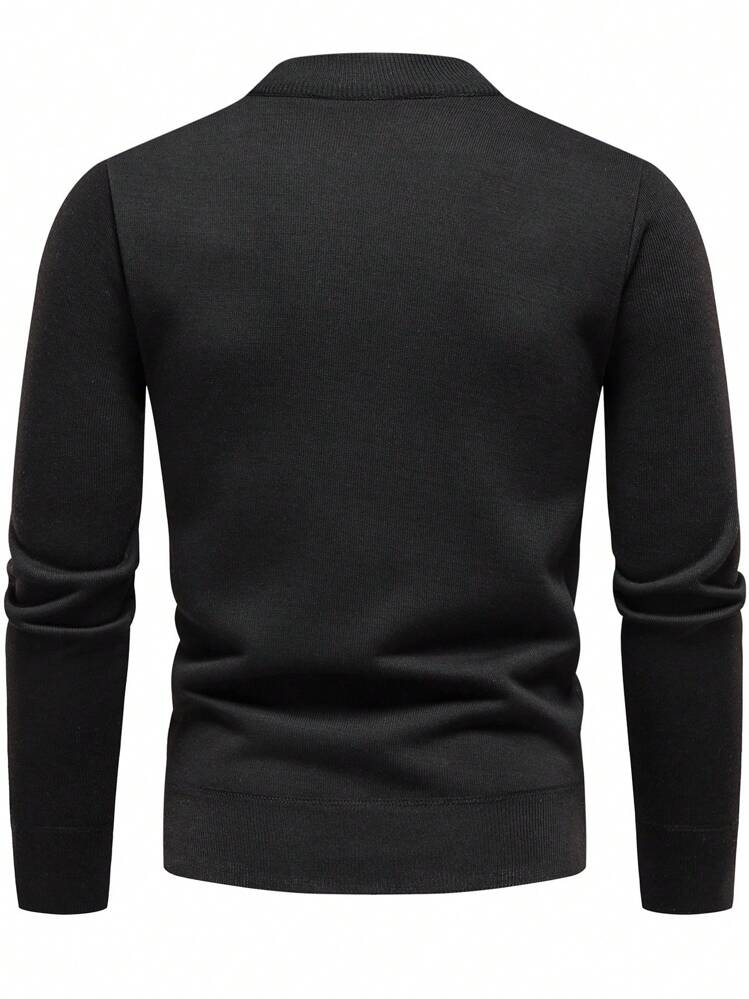 Manfinity Mode 男士圆领纯色毛衣，仿长袖纯黑色基本款毛衣，适合男友礼物，适合秋冬 - 黑色 - 查看 2