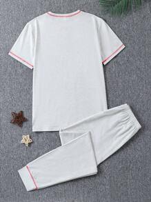 Teen Boys' Solid Grey Simple Style Short Sleeve Round Neck T-Shirt And Pants Casual Home Clothes Set - Grey - View 2