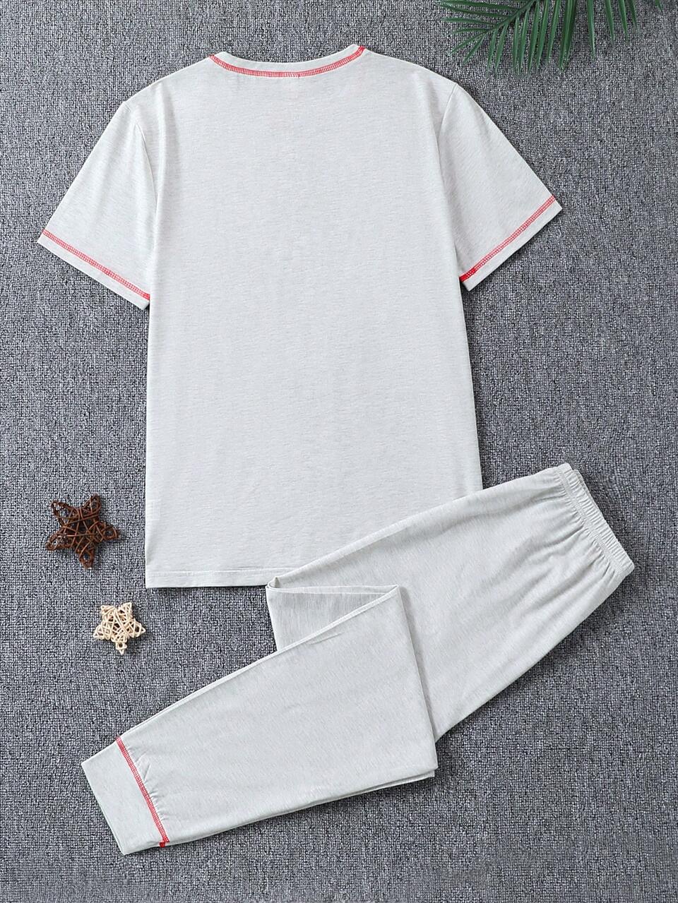 Teen Boys' Solid Grey Simple Style Short Sleeve Round Neck T-Shirt And Pants Casual Home Clothes Set