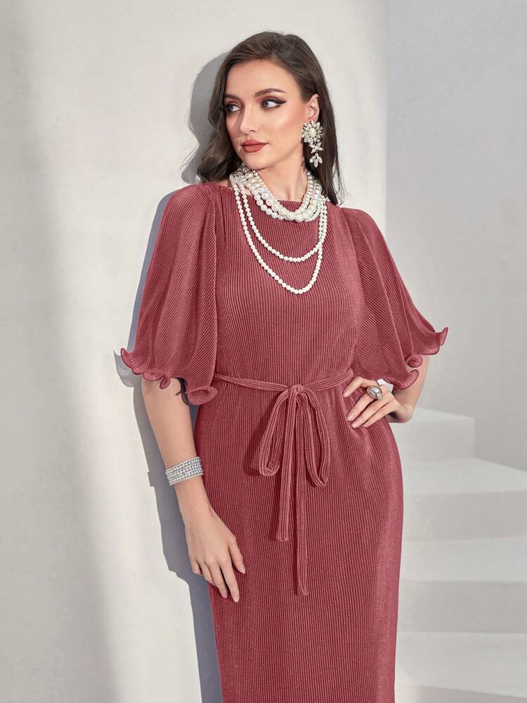 Women's Dress With Frill Edge And Bell Sleeves