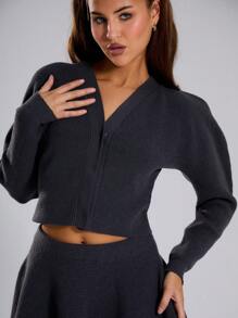 MUSERA Áo khoác cardigan dệt kim gân cổ điển Y2K mùa xuân thường ngày dễ thương phong cách mặt trời thập niên 90 - Xám - Xem 5