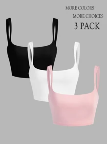 SHEIN EZwear 3 stuks Vrouwen Effen kleur Croptop Camisole - Veel kleurig - Bekijken 4