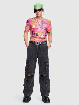 ROMWE Avant T-shirt Moulant Pour Homme À Manches Courtes Avec Impression De Slogan, Idéal Pour Une Utilisation Quotidienne Et Des Vacances Au Printemps Et En Été