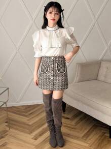 FRIFUL Blusa De Diseño De Dobladillo Con Volantes Y Bloques De Color Para Mujer