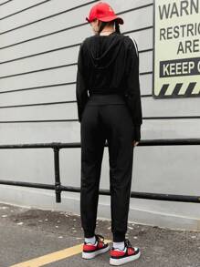 Gameset SHEIN Sport Women's Thumb Hole Contrast Side Running Sports Suit - Black - View 2