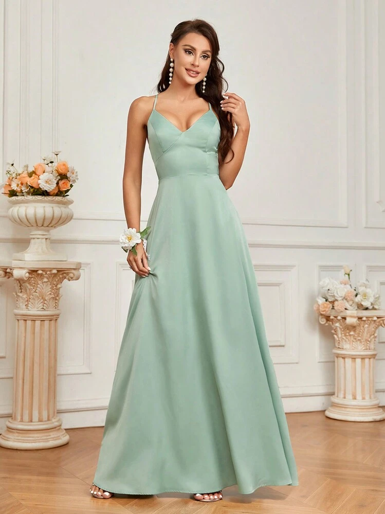 satin light green bridesmaid dresses XS / MOSS GREEN / Standard Production