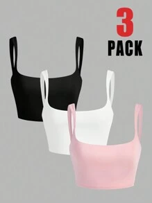 SHEIN EZwear 3 stuks Vrouwen Effen kleur Croptop Camisole - Veel kleurig - Bekijken 3