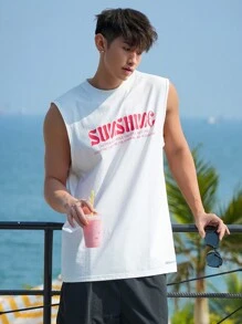 DAZY Men's Letter Print Summer Tank Top - White - View 4