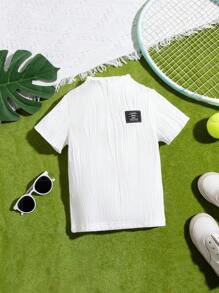 SHEIN T-shirt Mit Kurzem Ärmel Und Stehkragen Für Junge Mädchen Mit Buchstaben-patch