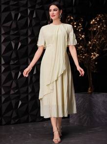 Modelyn Ladies' Plain Simple Arabian Style Dress Long Evening Dresses - Mustard Yellow - View 4