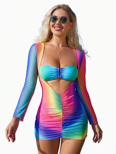 Conjunto de bikini degradado para mujer, verano de carnaval en la playa