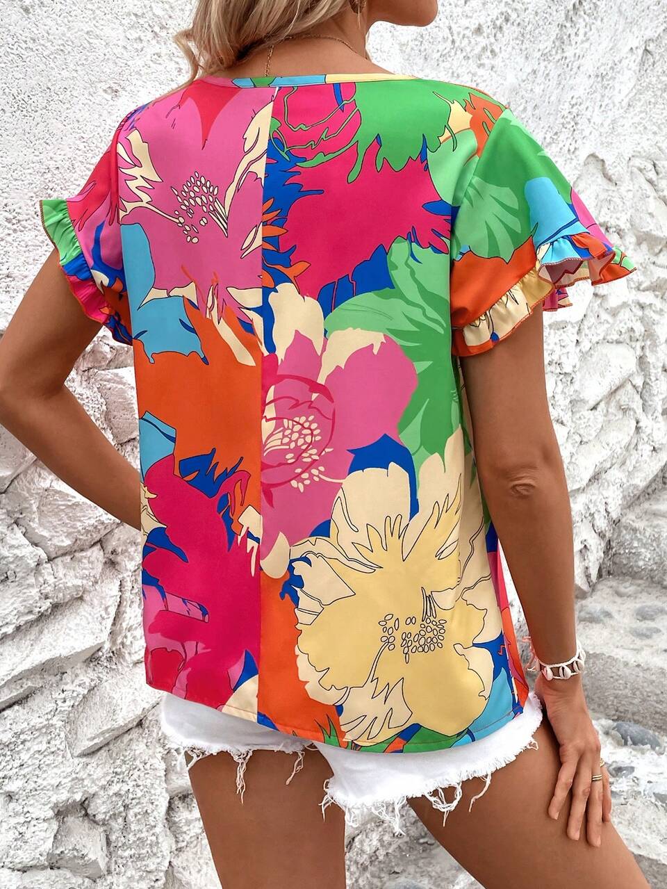 Women's Floral Print Puff Sleeve Shirt