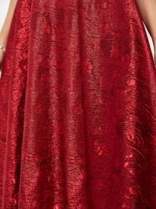 SHEIN Belle Elegante y romántico vestido de satén de jacquard rojo con taza de pecho, estilo de espiga apretado en la espalda, cordones, línea A para fiesta, tiempo de banquete, graduación, cóctel nocturno, vestido de graduación, vestido semiformal, vestido de invitado de boda - Rojo - Ver 7