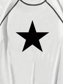 ROMWE MEN Academia Men Star Print Top-Stitching Raglan Sleeve Y2k T-Shirt, School - White - View 3