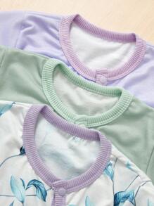 Baby Girl Off-Shoulder Short Sleeve Jumpsuit Baptism Sage Green Pastel Purple White Summer Casual - Multicolor - View 9
