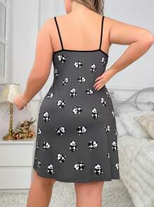 Vestido De Dormir Con Estampado De Panda Y Tirantes Para Tallas Grandes
