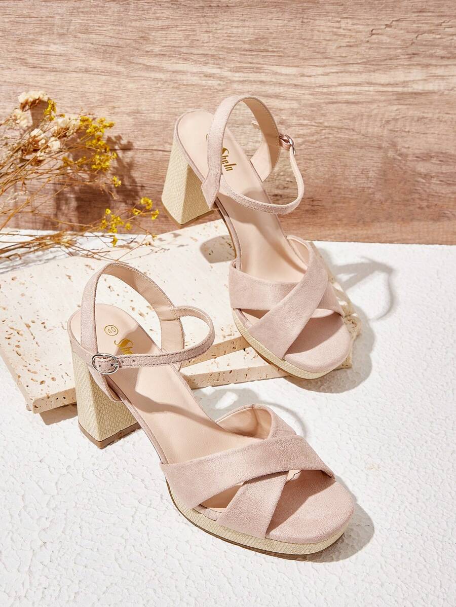 Styleloop Sandalias cómodas y de moda para mujeres con tacón grueso y correa de tobillo - Rosa Pálido - Ver 1