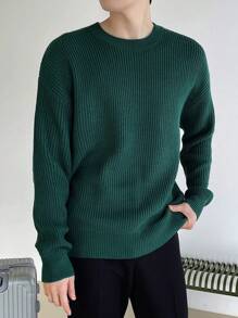 DAZY Suéter De Punto Verde Acanalado De Cuello Redondo Para Hombre - Verde - Ver 6