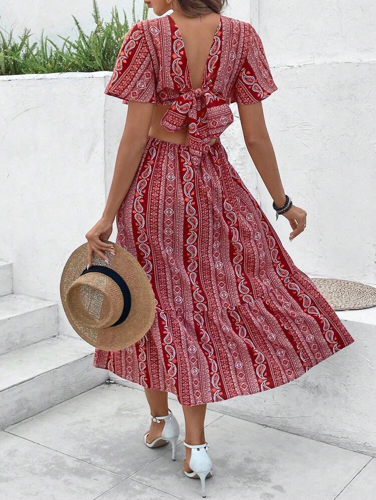 Women's Side Split Hem Paisley Print Dress