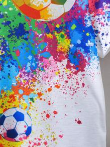 SHEIN Young Boy Soccer Printed Short Sleeve T-Shirt And Shorts 2pcs/Set - Multicolor - View 5