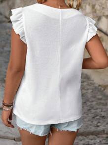 SHEIN LUNE 大码女式纹理盖袖 T 恤 - 白色 - 查看 2