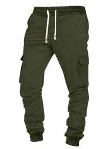 3pcs Men's Solid Color Drawstring Waist Casual Sports Cargo Jogger Pants, Spring Autumn - Multicolor - View 5
