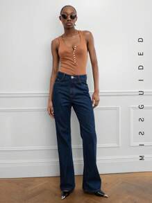 MISSGUIDED Button Through Tank - Brown - View 1