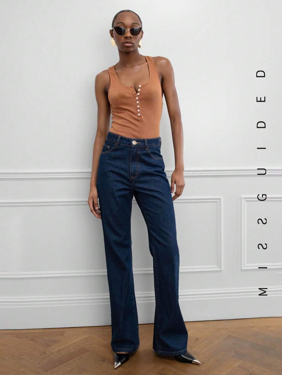 MISSGUIDED Button Through Tank - Brown - View 1