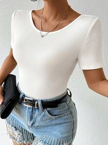 Allurite Chuỗi Trang trí Áo phông Crop Với Mở Lưng - trắng - Xem 6