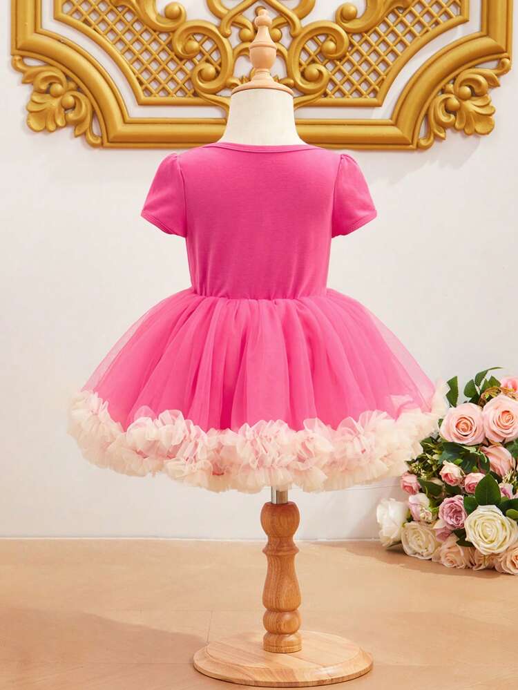 Baby Girl Elegant, Gorgeous, Cute 3d Mesh Flower Fluffy Dress Suitable For Outdoor Parties In Spring And Summer