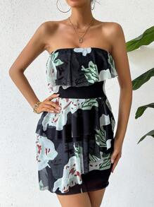 Chiquease A-Line Ruffled Strapless Midi Dress - Green - View 5