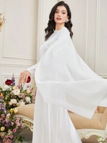 Modelyn Ladies' Arabian Style Puff Sleeve Cape Dress - White - View 1