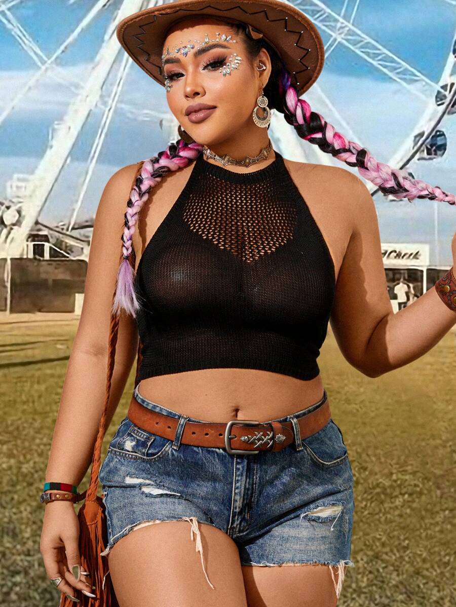 Breezaya Plus Size Nữ Crop Top - màu đen - Xem 1