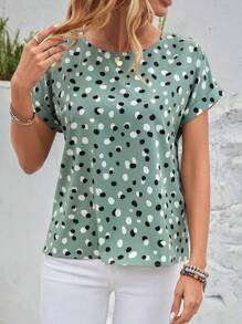 EMERY ROSE Women's Polka Dot Batwing Sleeve Blouse Summer