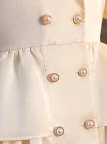 SHEIN 雙排釦泡泡袖中學生女童裙裝,彼得潘領領口和三層中長裙擺 - 杏色 - 查看 7
