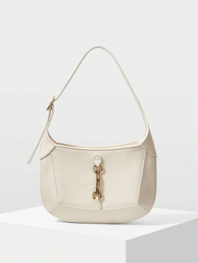 WOMEN'S COMMUTE STYLE SHOULDER BAG WITH METAL DETAILS AND ZIPPER, BAG FOR WOMEN ELEGANT, LUXURY