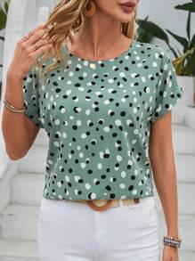 EMERY ROSE Women's Polka Dot Batwing Sleeve Blouse Summer