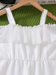 SHEIN Tween Girls' White Cami Jumpsuit For Summer Vacation - White - View 4