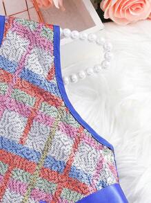 SHEIN فستان الأميرة للفتيات من توين، فستان منتفخ من التول والترتر، فستان رسمي خفيف - الأزرق - مشاهدة 4