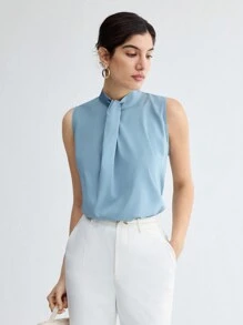 BizChic 女士純色立領背心 - 藍色 - 查看 4