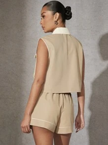 Hauture Colorblock Pocket Top & Shorts Two Piece Set - Multicolor - View 2
